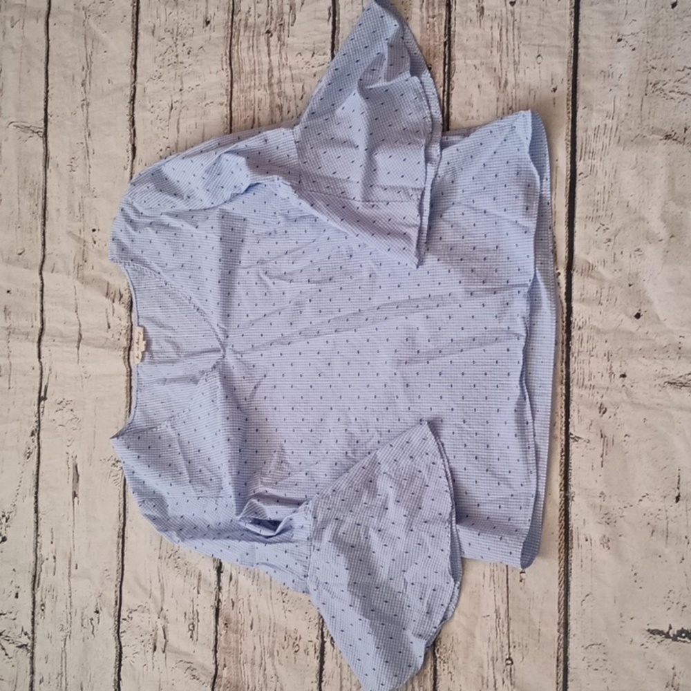 Jane & Delancey Blue White Cotton Gingham Bell Sleeve Blouse Top M
